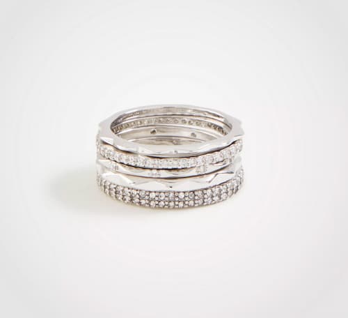 Ann Taylor Factory Store: Crystal Stacked Ring Set, Silver | Photo: Ann Taylor