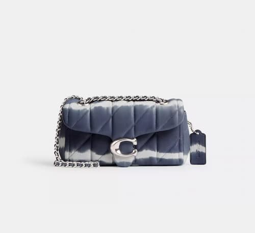 Coach Outlet: Tabby Shoulder Bag 20 with Quilting and Tie Dye, Nappa Leather/Silver/Midnight/Navy Multi | Photo: Coach