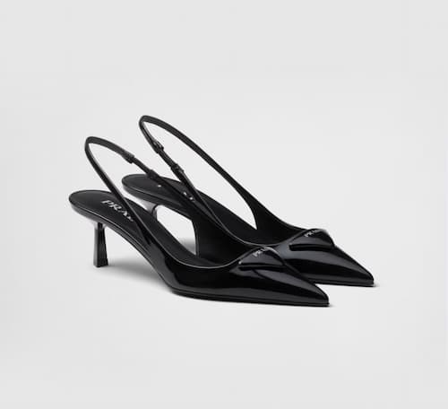 Prada: Patent Leather Slingback Pumps, Black | Photo: Prada