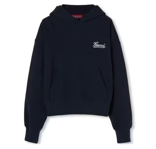 Gucci Cotton Jersey Hooded Sweatshirt in Blue Navy