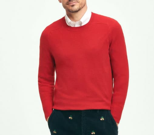 Brooks Brothers Factory Store Men’s 3-Ply Cashmere Crewneck Saddle Shoulder Sweater in Red