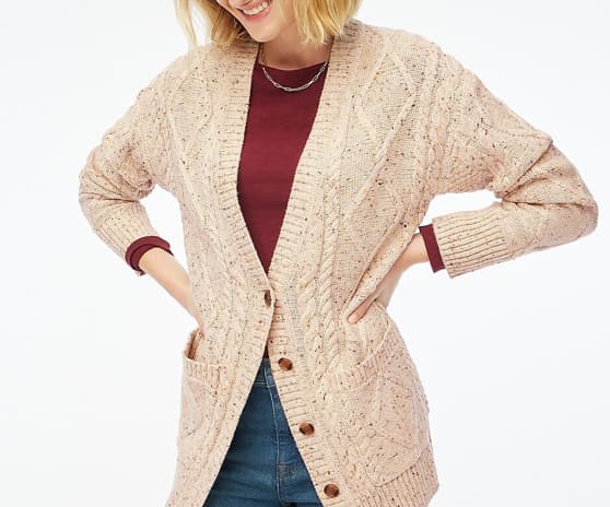 J.Crew Factory Women’s Donegal Long Cable-Knit Cardigan Sweater in Autumnal Neps