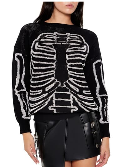 Forever 21 Women’s Skeleton Graphic Sweater in Black/White