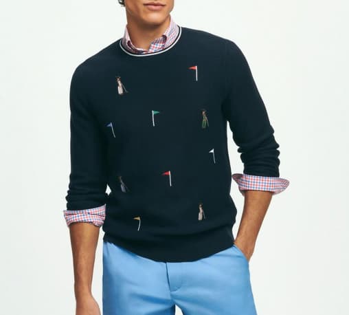 Brooks Brothers Factory Store Men’s Embroidered Golf Sweater in Supima Cotton in Navy