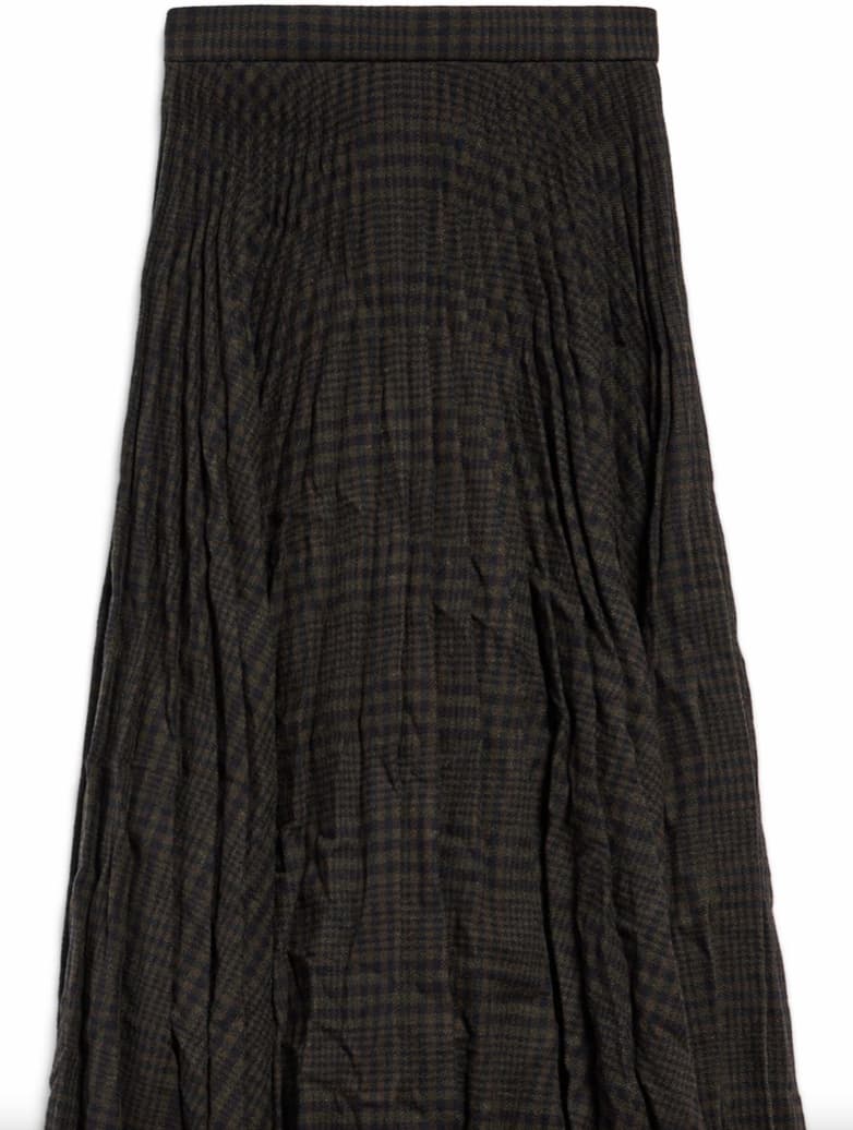 Balenciaga Women’s Creased Pleated Skirt in Dark Green