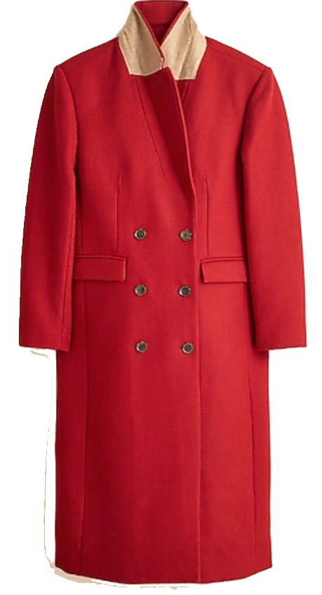 J. Crew Factory Palais Double-breasted topcoat in Italian wool-blend melton in Berry Sangria