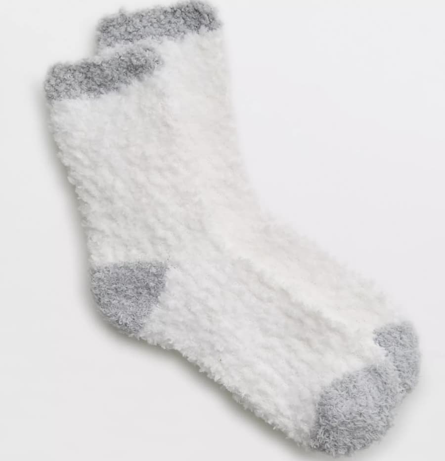 Aerie Fuzzy Crew Socks in Air White