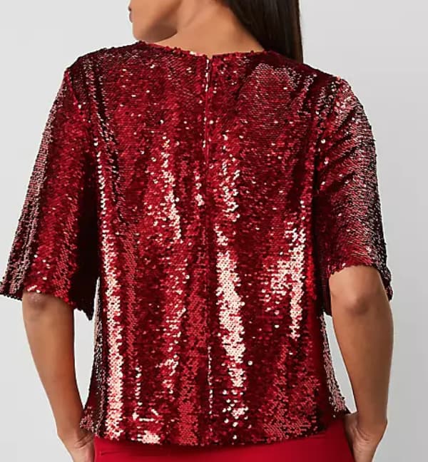 Ann Taylor Factory Store Sequin Short Sleeve Tee in Gingham Red