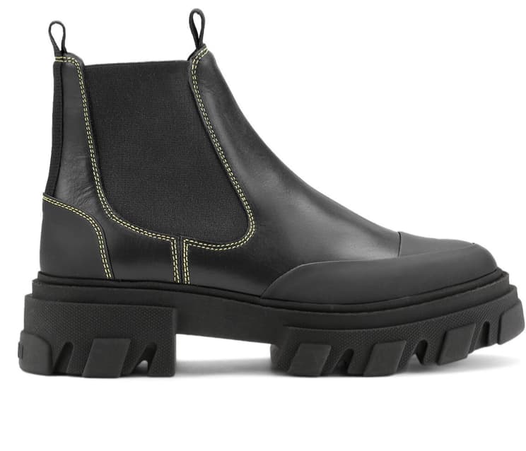 Ganni Calf Leather Low Chelsea Boot in Black