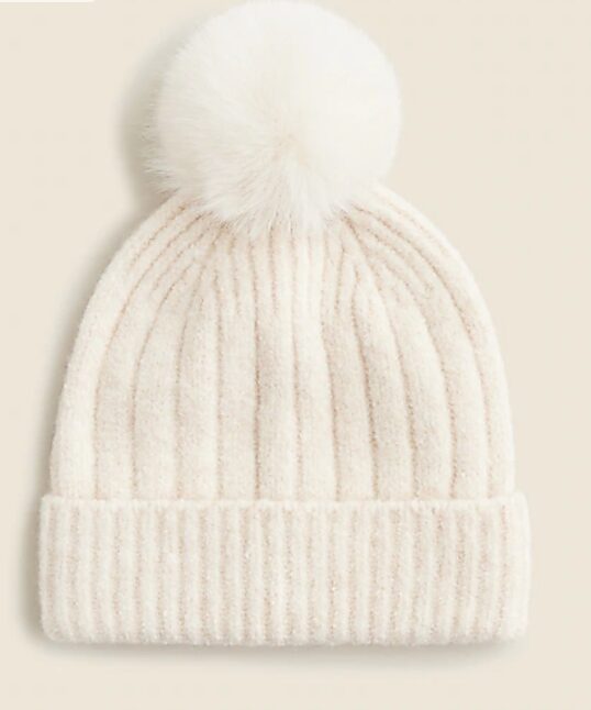 J. Crew Factory Rib Pom-pom Beanie in Supersoft Yarn in Hthr Natural